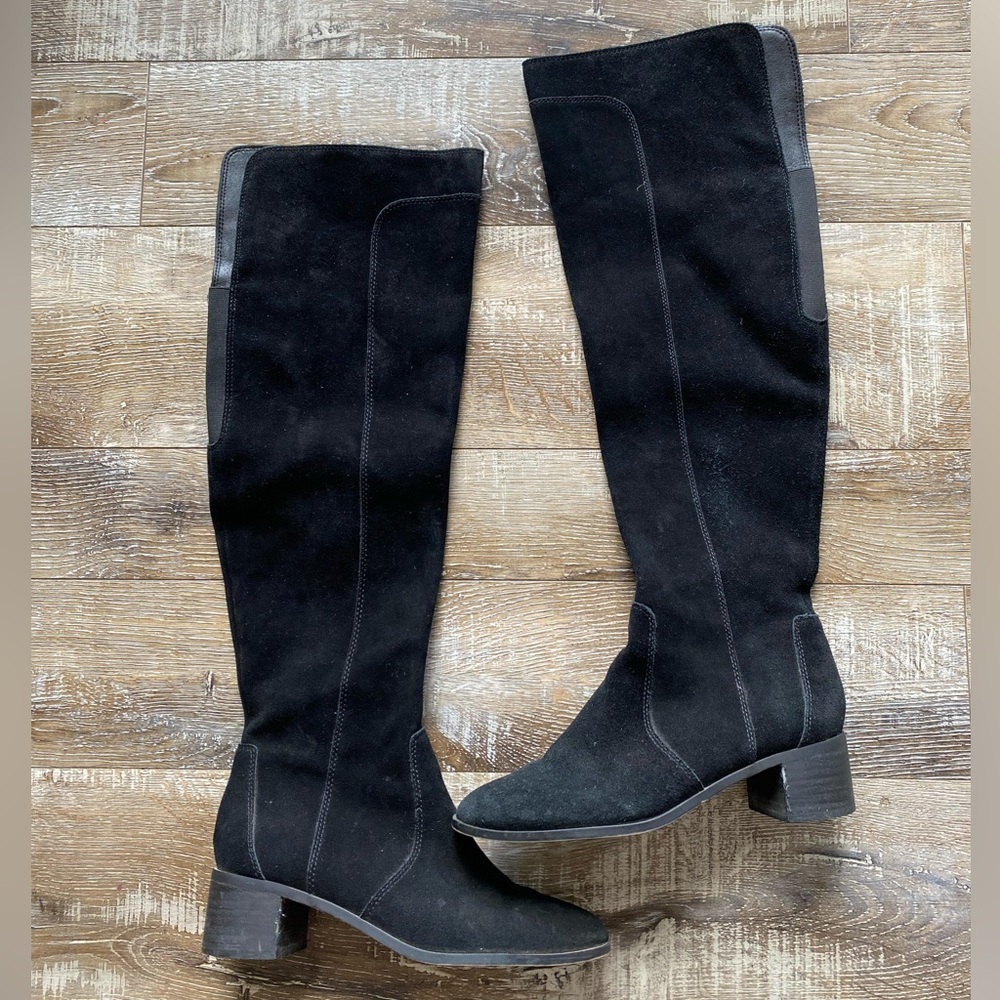Black Suede tall boots chunky heel